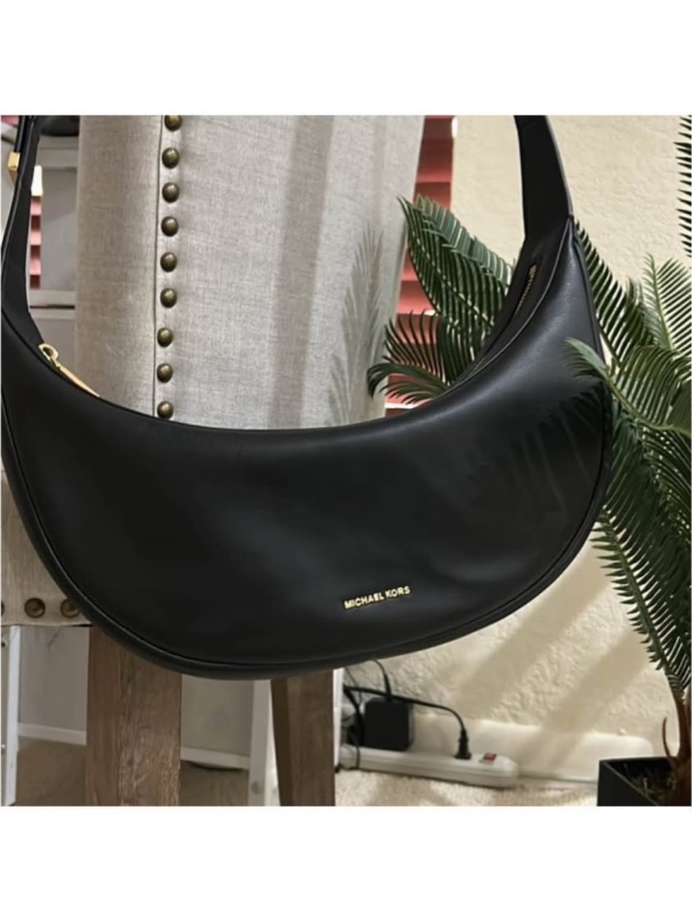 Michael Kors Black Crescent Shoulder Bag with Gold Logo
